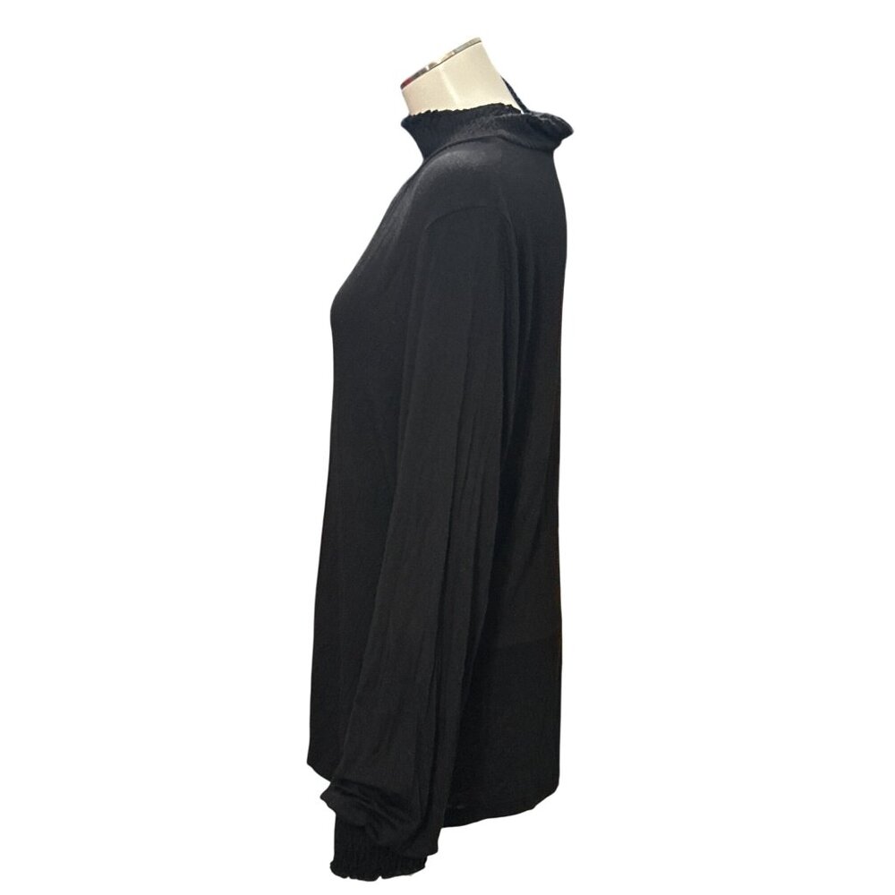 August Silk Size L Black Sheer Smocked Mock Neck Top Noircore Glamcore Eventwear - Picture 3 of 11